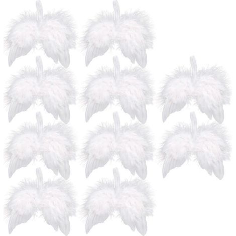 Mini ailes d'ange blanches en plumes pour décoration de sapin de Noël, style vintage avec un design mignon et unique en plumes de corne (10 pièces) (1/5)