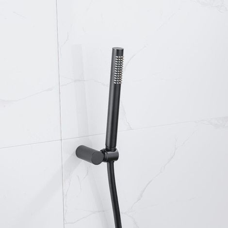 Fortifura Calvi Ensemble de douchette avec douchette à main, support et flexible lisse Noir (1/5)