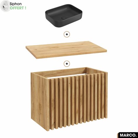 Ensemble meuble sous vasque avec vasque à poser - Siphon OFFERT MARCO OAK 80 x 56 x 45 cm (1/5)