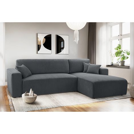 AX LIVING Catea Eckschlafsofa mit Bettkasten R – Graue Eckcouch 279 cm