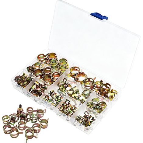 Kit de 100 colliers de serrage pour durites, installation facile - Colliers de serrage automobiles, 10 tailles Idéal pour les espaces confinés, la réparation de moteurs et les tondeuses à gazon (1/5)