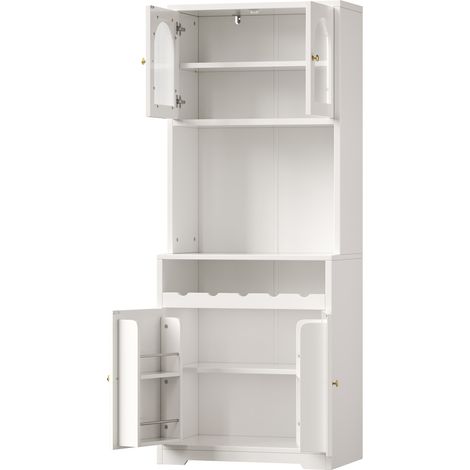 Credenza alta da cucina 180 cm bianca con LED RGB, vetrina in vetro e portabottiglie (1/5)