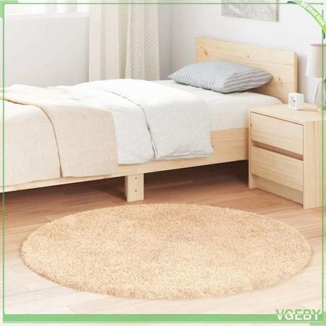Tapis shaggy à poils longs - FAFEISY - NAVARRA - Beige - 120x120 cm - Polyester anti-dérapant (1/5)