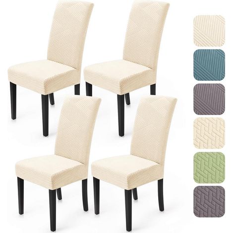 Housses de chaise extensibles 4 pièces, jacquard twill, lavables, pour salle à manger (1/5)