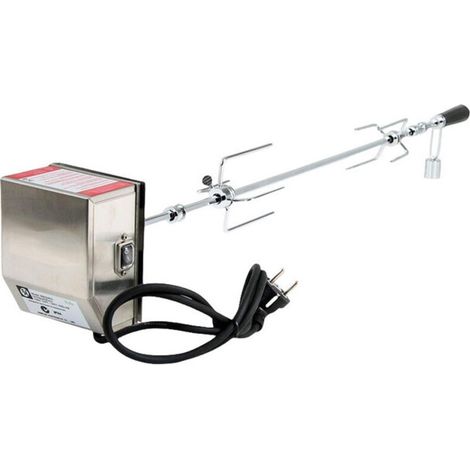 Broche de rotisserie BBQ 110 cm – Acier fin, 230 V, avec 2 fourches à viande et masselotte d’équilibrage – Accessoire cuisine pour grillades