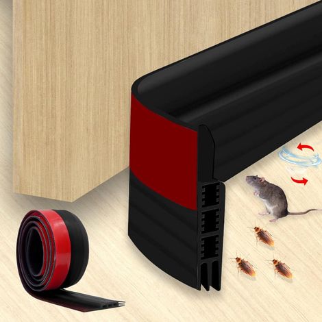 Joint d'étanchéité pour bas de porte - Joint anti-intrusion air froid et bruit - Pour portes intérieures et extérieures - 100 cm x 5 cm x 1 cm - Noir - 1 pièce (1/5)