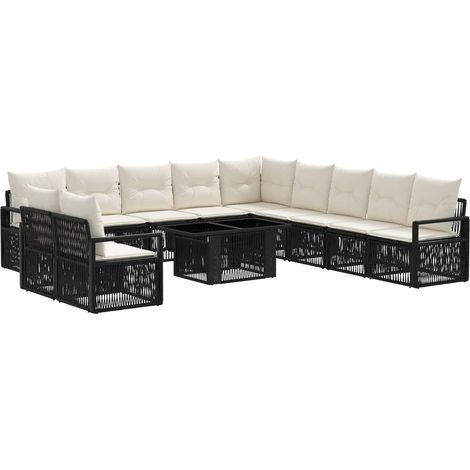 Set Divano da Giardino 12 pz Nero e Bianco Crema polyrattan vidaXL (1/5)