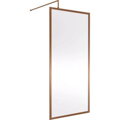 Nuie Full Outer Framed Wetroom Screen 900mm W x 1850mm H with Support Bar 8mm Glass - Brushed Bronze (1/2)