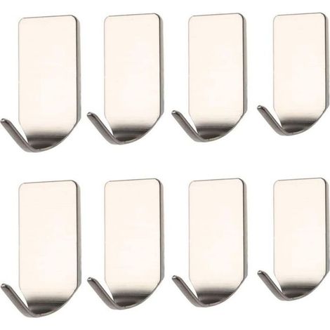 Bardusch - Pack de 8 salle de bain crochets adhésifs pour serviettes cuisine crochets imperméables en acier inoxydable crochets adhésifs. (1/4)