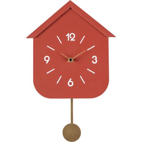 Orologio da parete con pendolo "Home" in acciaio a batteria h 24x5,5x37,5 cm -Rosso (1/3)