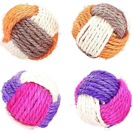 Lot de 4 balles en sisal pour chat, jouet pour chat en corde de sisal, balles de jeu pour chaton, balle en sisal pour chat (couleur aléatoire) (1/4)