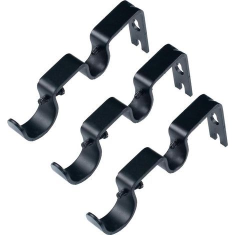 AIDUCHO Support De Tringle À Rideau Robuste Support De Tringle Double Tringle De 1 "Et 5/8", Non Réglable, Ensemble De 3.-Noir (1/5)