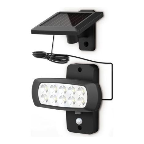 AGE Lampe solaire LED extérieur IP44, détecteur de mouvements PIR, projecteur mural maison terrasse balcon noir, protégé contre des éclaboussures, lumière blanche froide 6500K (1/5)