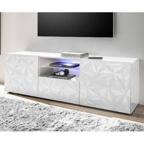 Meuble tv moderne laqué blanc 180cm avec LED CAPRI (1/5)