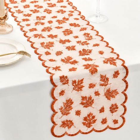 Maple Leaf Lace Table Runner, Orange Lace Table Decoration, 72 x 13 in Autumn Decoration Dining Table, Autumn Tablecloth for Home (1/5)