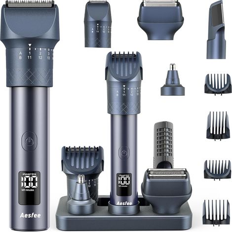 Beard Trimmer for Men, 5-in-1 Hair Clipper Kit, 20 Adjustable Settings IPX7 Waterproof, USB-C Charging Stand with LED Display and Travel Lock, Ideal Gift for Men (1/5)