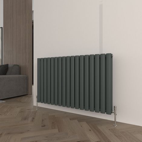 T&K Horizontal Anthracite Double Radiator Oval Column Designer 600x1003mm Modern Central Heating Rads