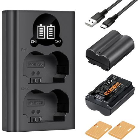NP-W235 Batteries de Rechange,Chargeur Double Intelligent USB avec Écran LCD,2 Batteries de Remplacement Compatible avec X-T5, X-T4, GFX 100S, X-H2S GFX 50S II, VG-XT4 (1/5)