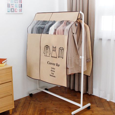 Housse anti-poussière pour vêtements, cintre mural pour chambre, housse de rangement imperméable, blanc cassé, lot de protection contre la poussière pour armoire. (1/4)