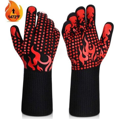 Gants de barbecue résistants à la chaleur jusqu'à 740°C, en silicone antidérapant, longs gants pour cuisine, pâtisserie et découpe (1/3)