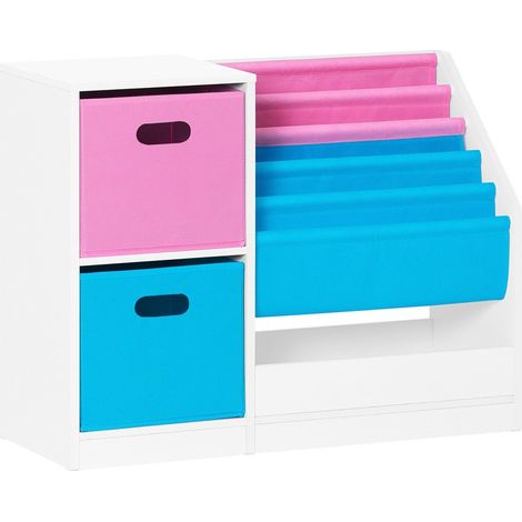 SoBuy Libreria per bambini Scaffale per bambini con scatole Scaffale per giocattoli Mobili per camerette Bianco 80x30x61cm KMB76-F