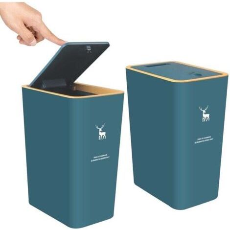Lot de 2 Poubelles 4 Gallons 15 Litres avec Couvercle à Pression Résistantes aux Chiens pour Salle de Bain Verte