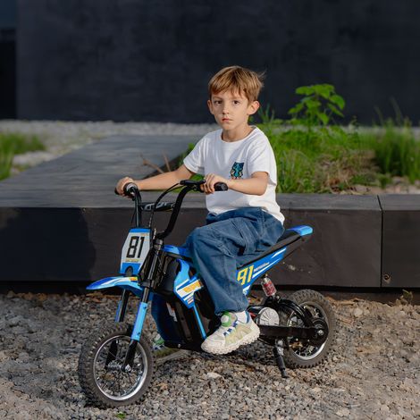 24-V-Elektromotorrad für Kinder mit 250-W-Motor, Geschwindigkeit 6–16 km/h, 12-Zoll-Räder, für Kinder von 8–12 Jahren, Blau