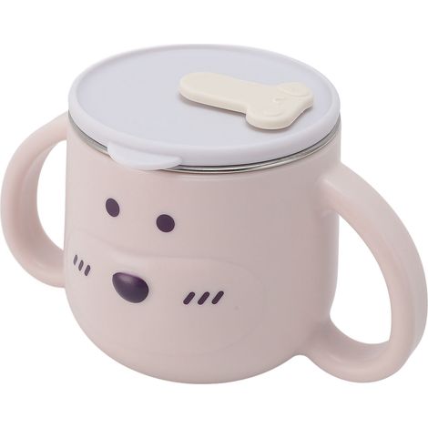 Gobelet isotherme pour tout-petit en acier inoxydable 316L avec paille, double paroi et double poignée, rose. (1/5)
