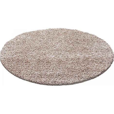 Tapis poils longs shaggy Ø200cm beige tissé rond motif uni UNI L