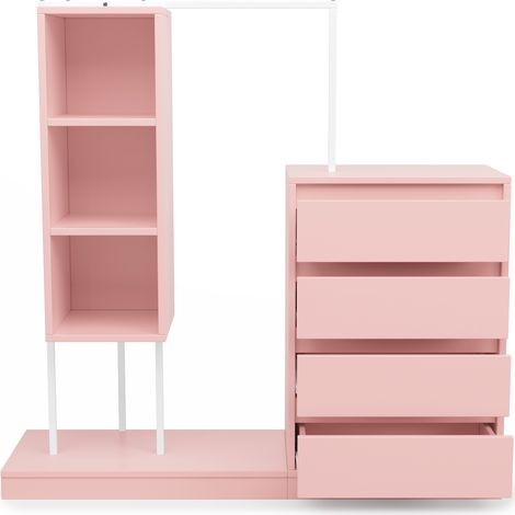Kleiderschrank mit Schubladen und Kleiderstangen, Rosa und Weiß, 140 x 40 x 135 cm (1/5)