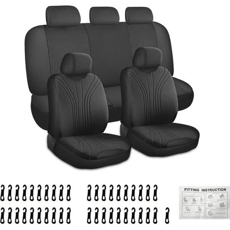 Coprisedili neri per auto a 5 posti: antiscivolo, traspiranti, protezione completa, facili da installare. (1/5)