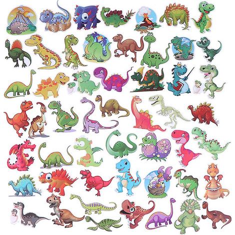 50 autocollants dinosaures de dessin animé assortis pour scrapbooking, valise, ordinateur portable, guitare (1/5)