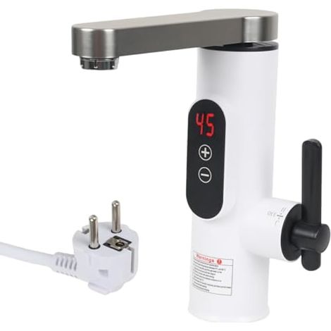 Robinet avec chauffe-eau instantané pour cuisine, salle de bain, 3300 W, robinet de chauffage électrique en acier inoxydable, affichage de la température LED, rotatif à 360° (style B, blanc) [Classe é (1/5)