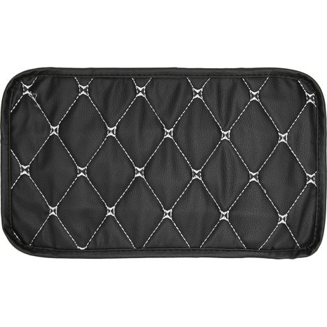 Coussin de boîte à accoudoir imperméable anti-poussière en simili cuir pour rangement voiture - Modèle Blanc Lignes sur Noir (1/5)