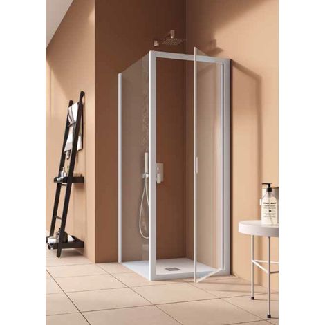 Samo - Porte de douche pivotante 76 - 84 cm Profilés blanc mat verre transparent - AMERICA QUATTRO