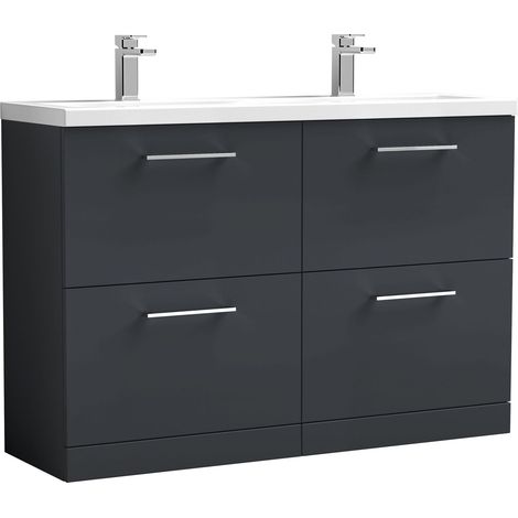 Balterley Bramshall 1200mm Floor Standing 4 Drawer Vanity Unit with Double Basin for Modern Bathroom Storage - Dark Grey