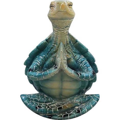 Figurine Tortue Méditation Yoga - Statue Décor Résine Bleu 10cm (1/3)