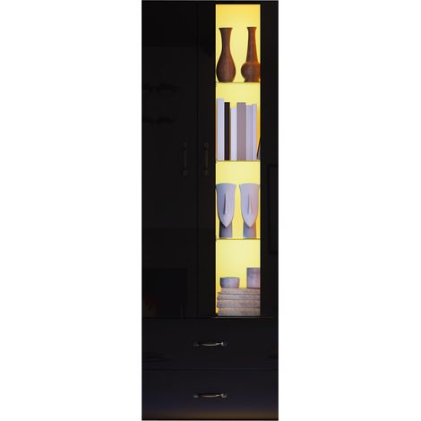 ELVMI Vetrina LED con 2 Ante, 2 Cassetti e Ripiani in Pannello Truciolare per Soggiorno, Nera, 59.5 x 35 x 182 cm (1/5)