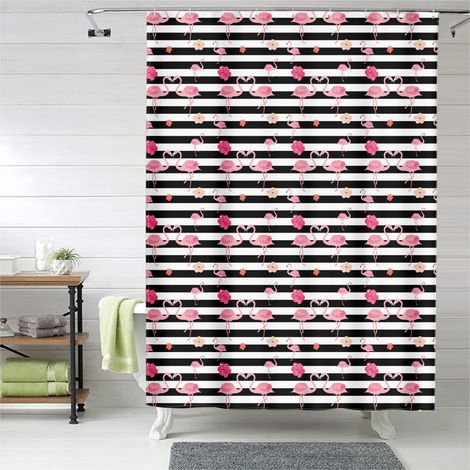 Rideau de douche flamant rose coloré, rideau salle de bain imperméable polyester, 90x180 cm (1/5)