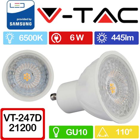 V-TAC PRO VT-247D Lampadina spot led chip samsung SMD 6,5W GU10 bianco freddo 6400K dimmable - SKU 200