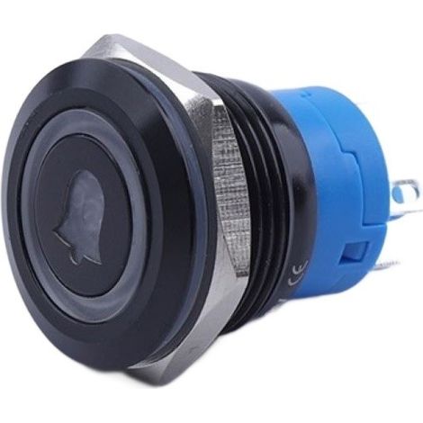 Bouton de sonnette 19 x 27 mm, LED bleue monostable, noir, antivandalisme, 250 V, 2 A (1/5)
