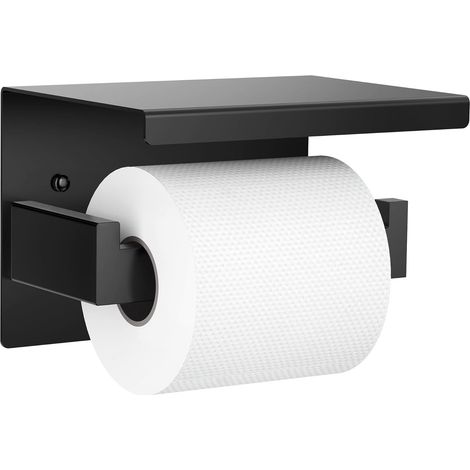 Porte Papier Toilette, Support Papier Toilette Mural, SUS304 Acier Inoxydable Porte Rouleau Toilette, Installation avec Vis ou 3 M Auto-Adhésif, Noir (1/5)