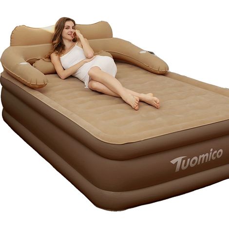 Matelas Gonflable, Pompe Intégrée, Design Confortable, marron, GRIS CLAIR (1/2)
