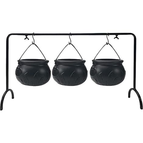 Lot de 3 bols de service chaudron de sorcière – Noir, avec support – Décoration de fête d'Halloween à suspendre pour cuisine/intérieur (1/5)