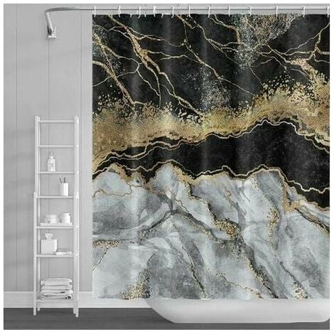 Piece Shower Curtain Glittering Gold Powder Waterproof Polyester Fabric Bathroom Curtain 180x180cm with Hooks (1/4)