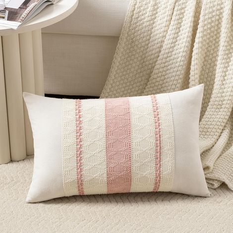 Boîtier de coussin rose de style bohème, 1 pièce, 30 x 50 cm, convient pour banquets, lits et chaises, décoration intérieure moderne, naturelle et rurale, coton doux, boîtier de coussin rectangulaire