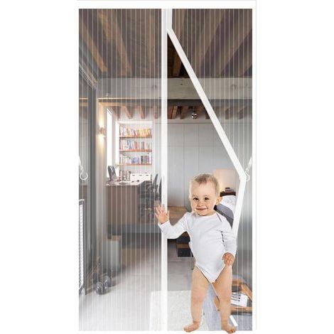 Magnétique Moustiquaire Porte,90x210cm, Rideau de Porte Anti Mouche Fermeture Automatique Anti Insectes Respirant Moustiquaire pour Portes de balcon, Salon, Montage par Sans Perçage,Blanc (1/5)