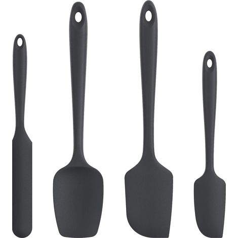 Silikonspatel zum Kochen und Backen, U-Taste Spatel hitzebeständig bis 315°C, 4-teiliges Set, antihaftbeschichtet, flexible Küchenablage, BPA-frei, schwarz.