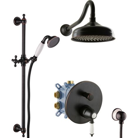 PaulGurkes Unterputz Retro Duschsystem schwarze Duscharmatur Nostalgie Set (1/5)