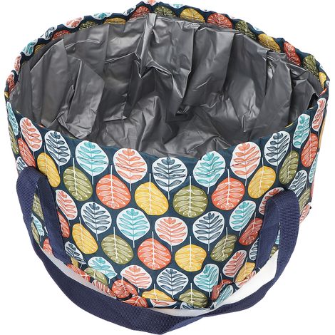 Bassin de trempage pour pieds pliable 21L, étanche en polyester avec poignée et motif feuille, idéal pour pédicure à domicile. (1/5)